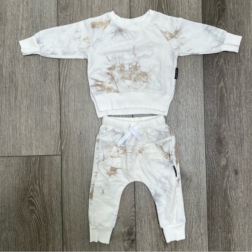 LITTLE BIPSY 2PC PULLOVER JOGGER SET SAND MARBLE 6-12MO